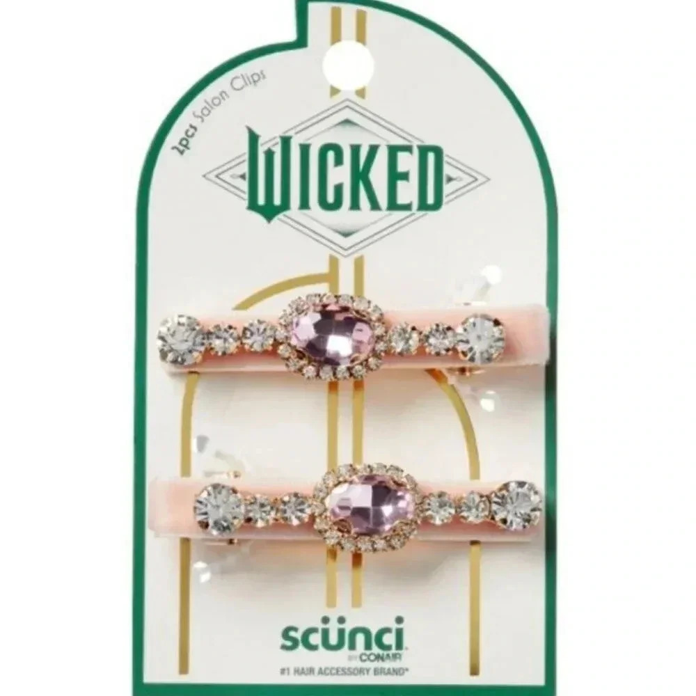 Wicked Velvet Salon Clips With Stones Glinda Pink by Scunci NWT set of 2